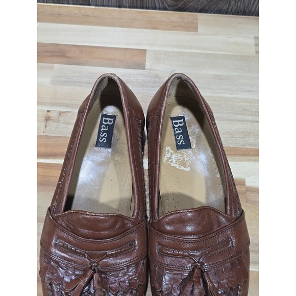 Bass Loafers Woven Leather Tassel Kiltie Slip On 9.5 Brown Dress Shoes Vintage - Picture 13 of 16